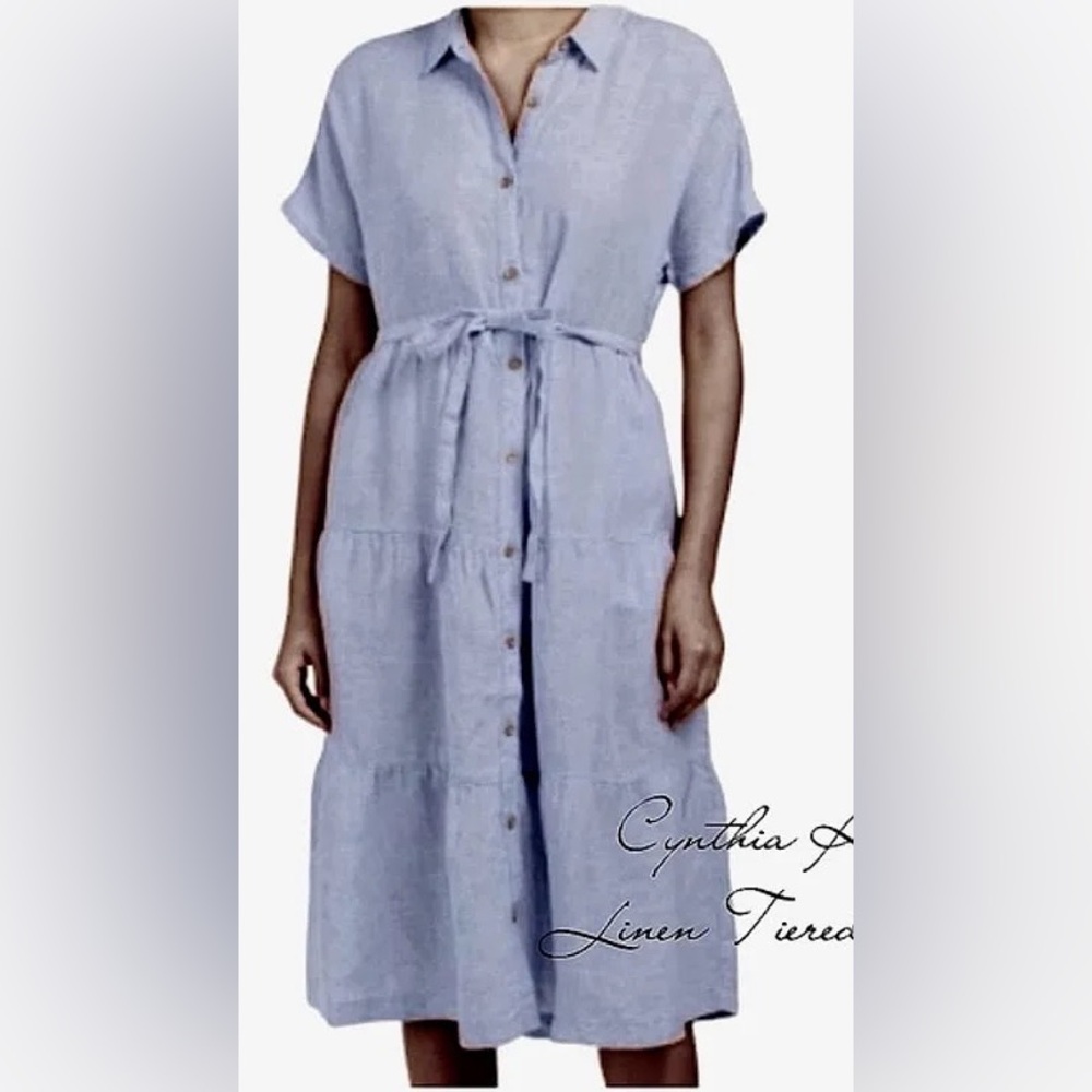 Cynthia Rowley Light Blue Midi Dress with Tie Waist - Picture 3 of 8